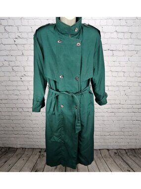 VTG Irving Posluns Green Double Breasted Belted Insulated Trench Coat 9/10